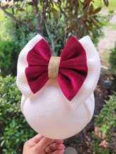 Load image into Gallery viewer, Burgundy Velvet & Cream Bling Stacked Headwrap
