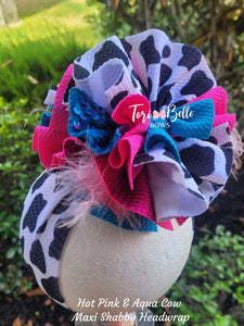 Cow - Hot Pink & Aqua Shabby Headwrap