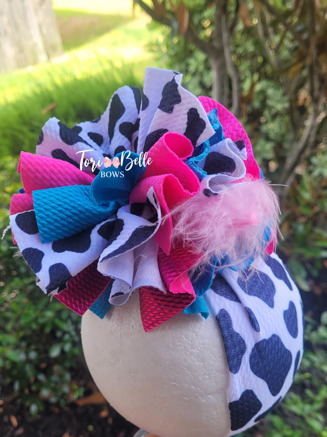 Cow - Hot Pink & Aqua Shabby Headwrap