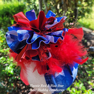 Classic Blue & Red Star Maxi Shabby Headwrap