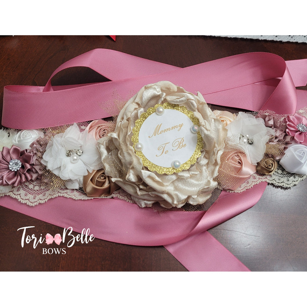 Mauve Themed Maternity Sash & Dad Pin