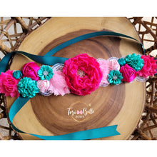 Load image into Gallery viewer, Maternity Sash Hot Pink &amp; Teal
