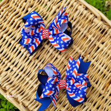 Load image into Gallery viewer, 4th of July Blue Stars Chevron Ribbon Bow
