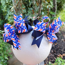 Load image into Gallery viewer, 4th of July Blue Stars Chevron Ribbon Bow
